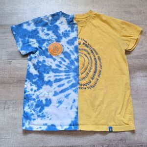 Dutch Bros Coffee T-shirt Blue Yellow Tie Dye Split Shirt Size Small